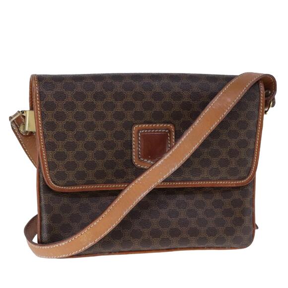 CELINE Macadam Canvas Shoulder Bag Pvc Leather Brown - Picture 1 of 16